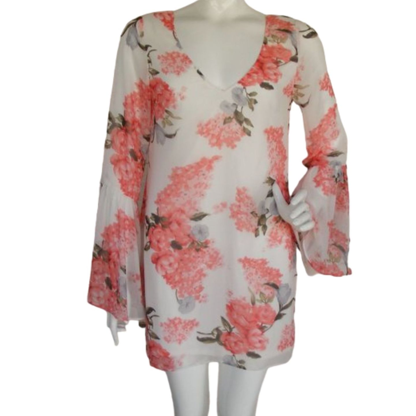 Show Me Your Mumu Dress, M, Bachelorette, White/Pink Floral, Long Sleeve